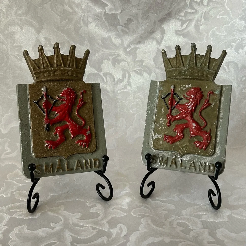 Antique Småland Landscape Coat of Arms Wall Plaques From Sweden, 20th Century